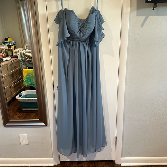 Mori Lee Boho Chic Chiffon Gown. Slate. 12 - Picture 3 of 9